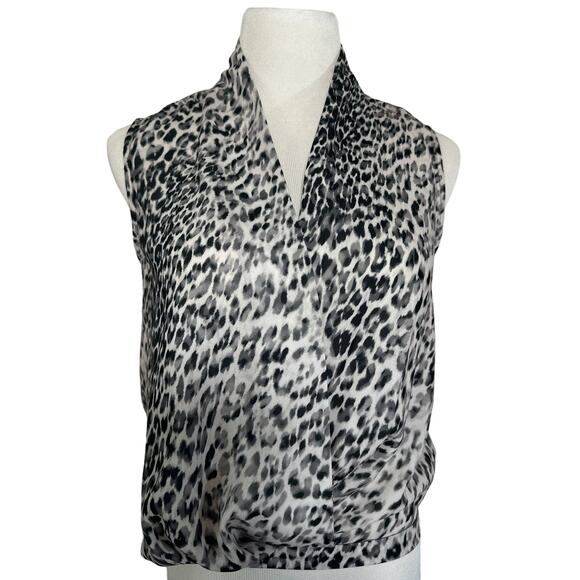 Brochu Walker Tops - Brochu Walker Snow Leopard Print V-Neck Sleeveless Draped Top Grey Black XS